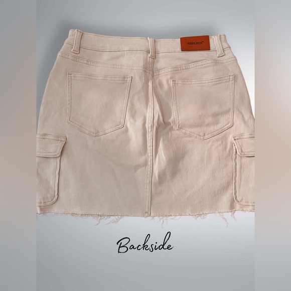 NWT Genleck Women’s Stretch Denim Mini Cargo Skirt Beige Size M - Picture 6 of 11